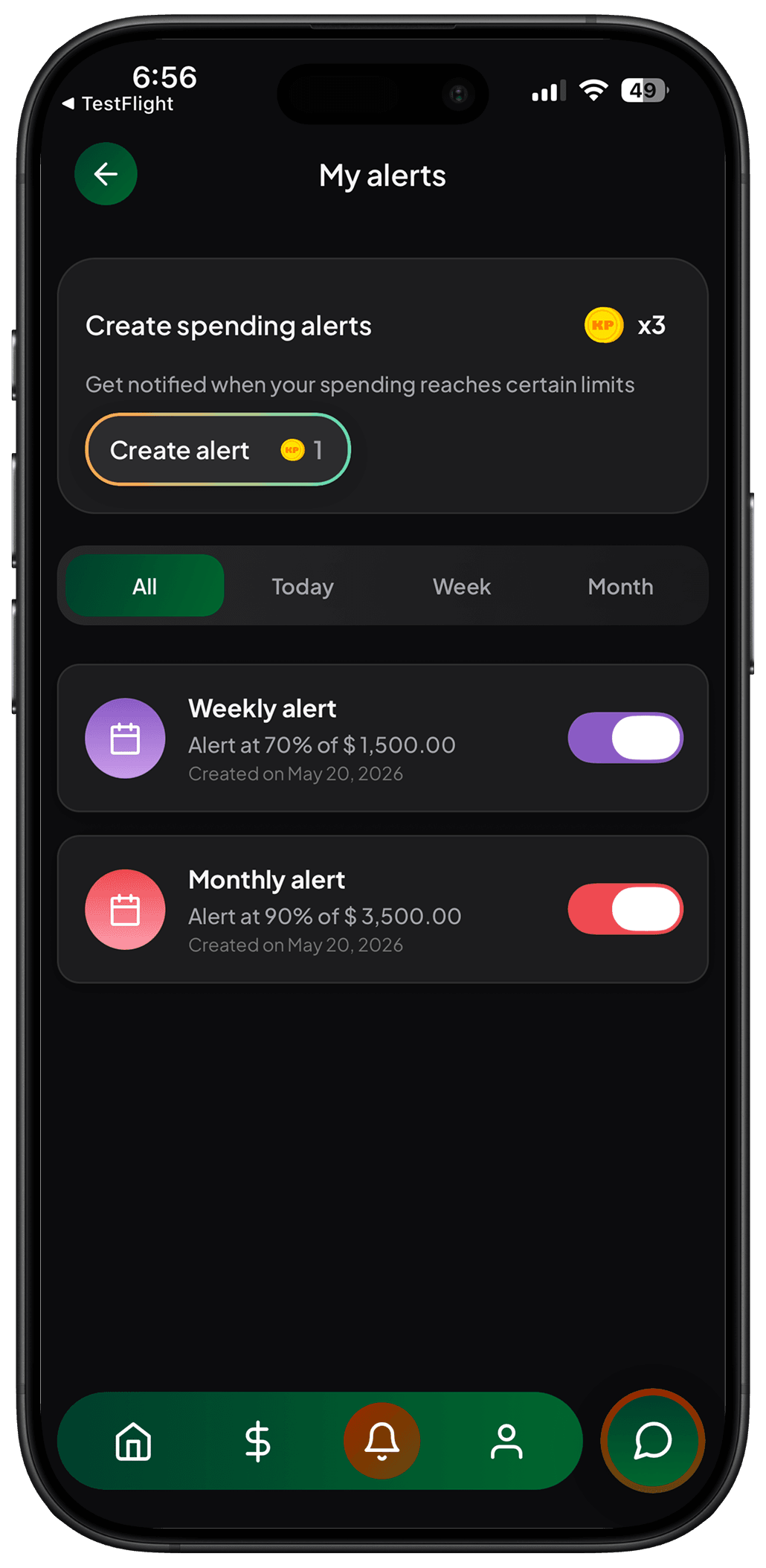 KP alerts screen