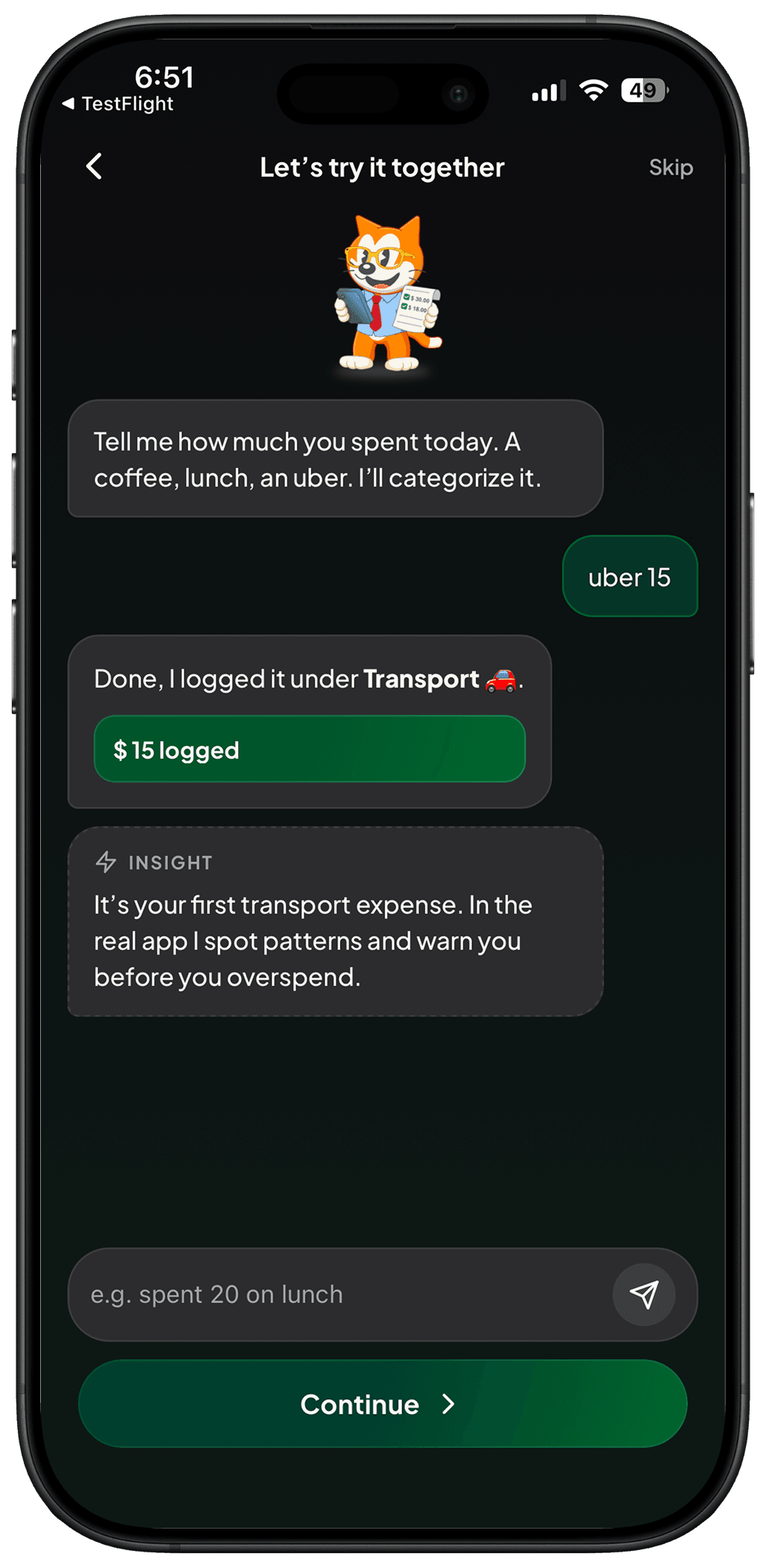 KP first expense screen