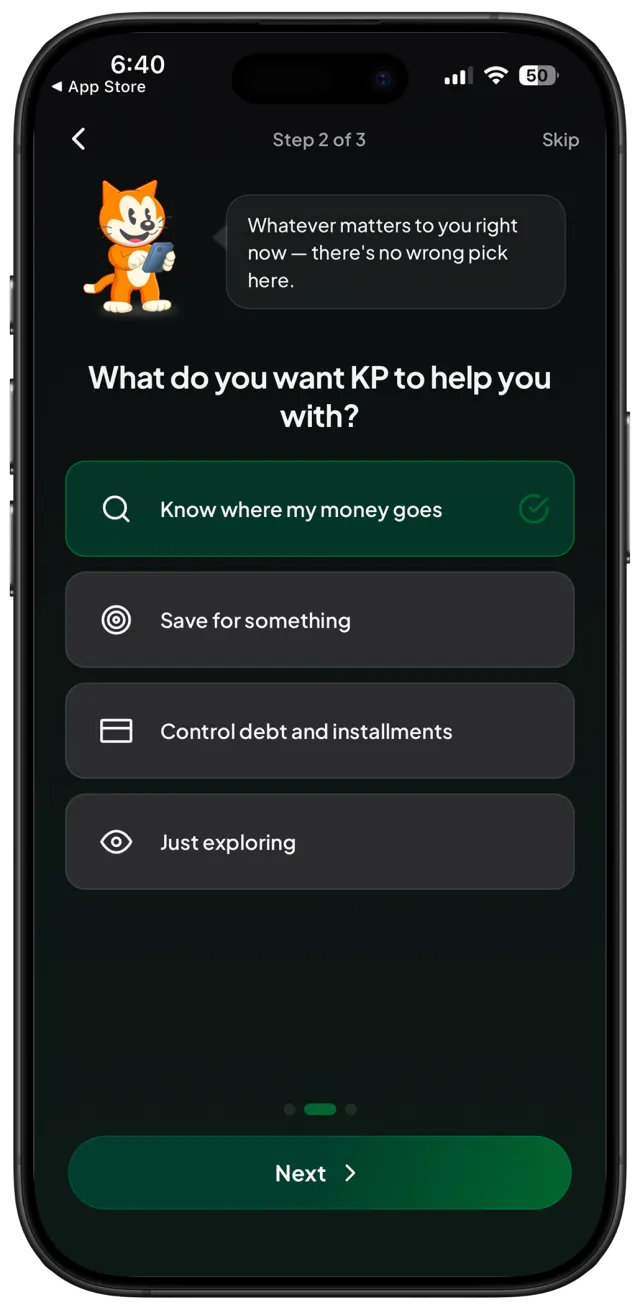 KP financial goal screen