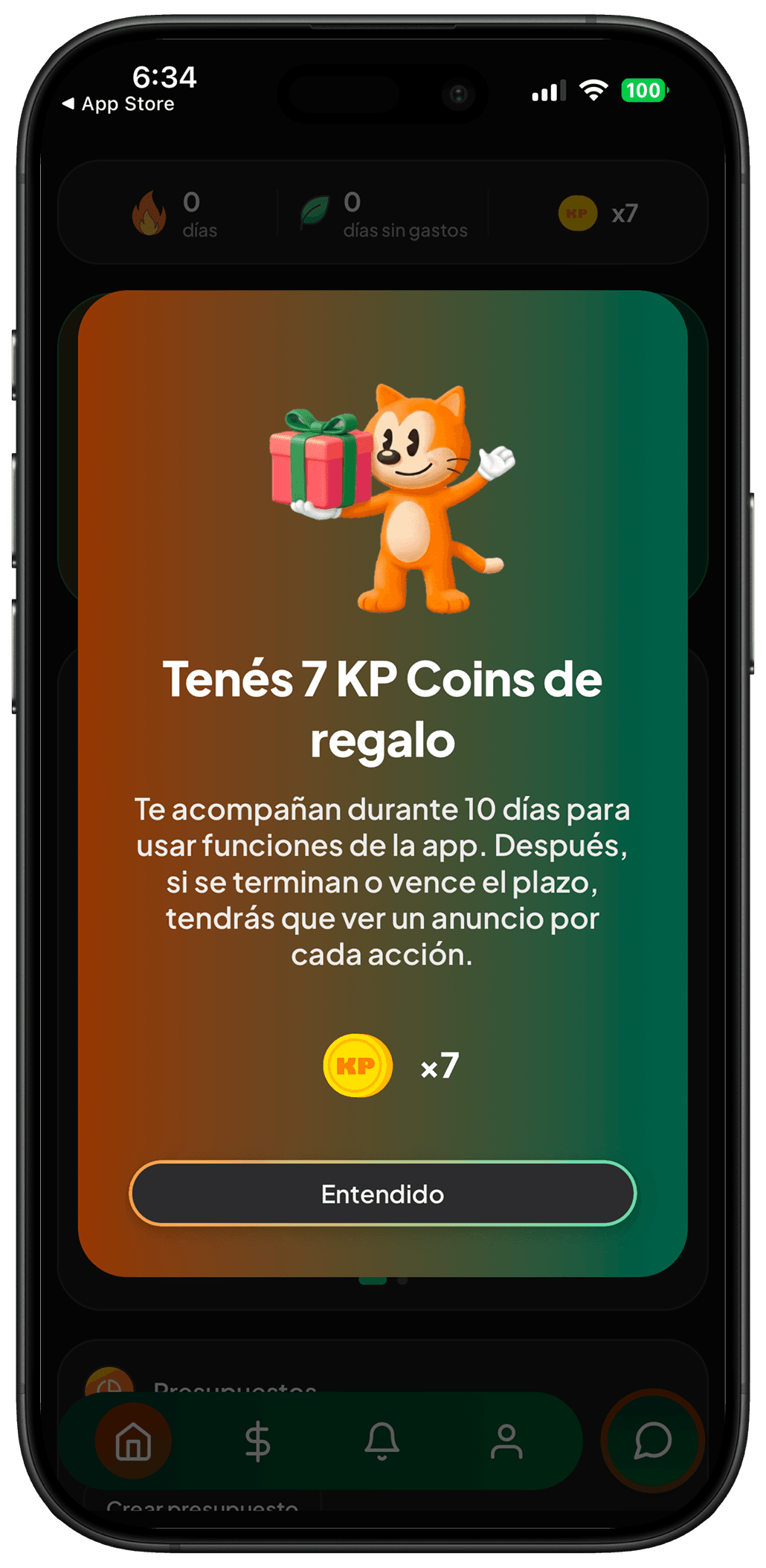 Pantalla de regalo inicial de KP