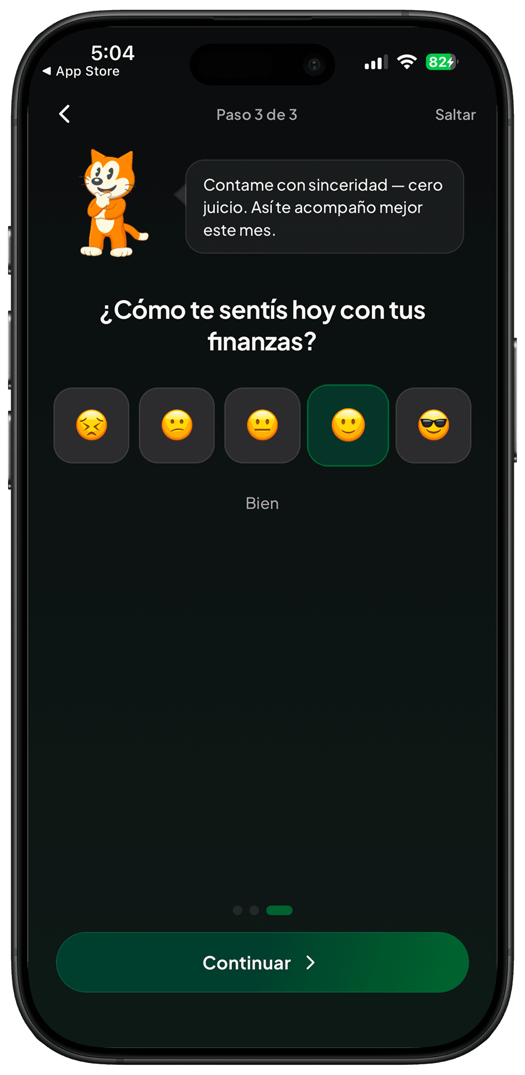Pantalla de estado financiero de KP