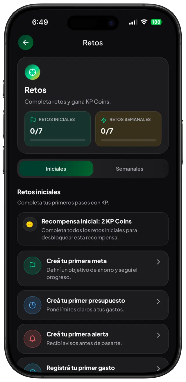 Pantalla de retos de KP