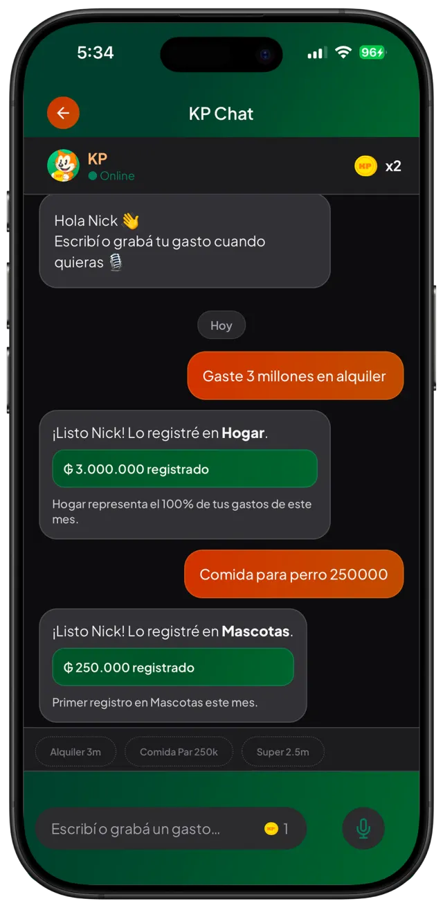 Pantalla de chat de KP